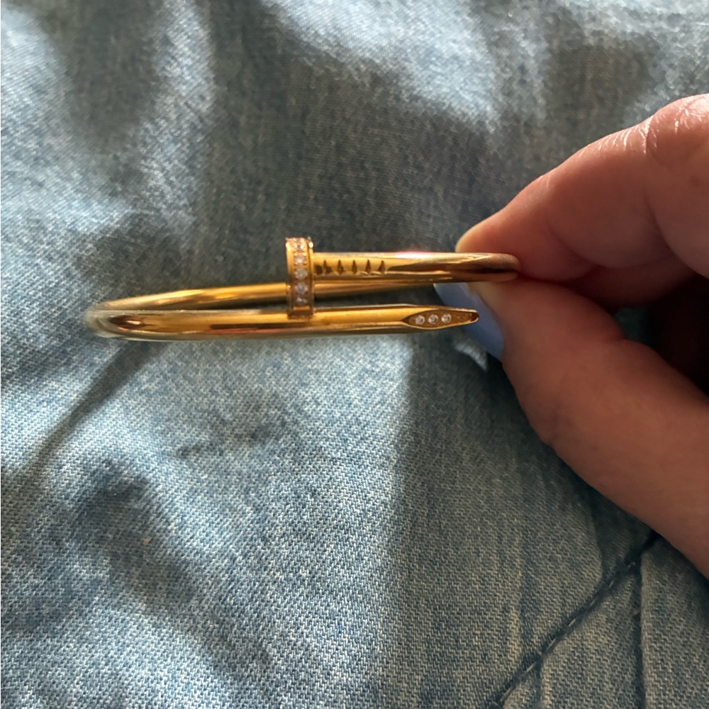 Gold Nail Design Bracelet with Crystals